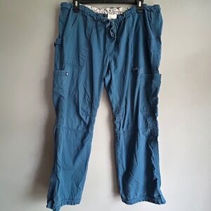 Koi Koi Koi Teal Blue Cargo Scrub Pants Womens Large Petite Drawstring Utility